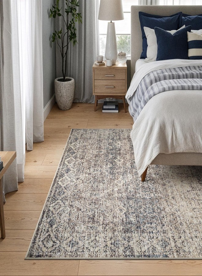 Bloom Rugs Caria Washable Non-Slip 5x7 Rug - Beige Brown/Teal Traditional Area Rug for Living Room, Bedroom, Dining Room, and Kitchen - Exact Size: 5' x 7' - Image 2