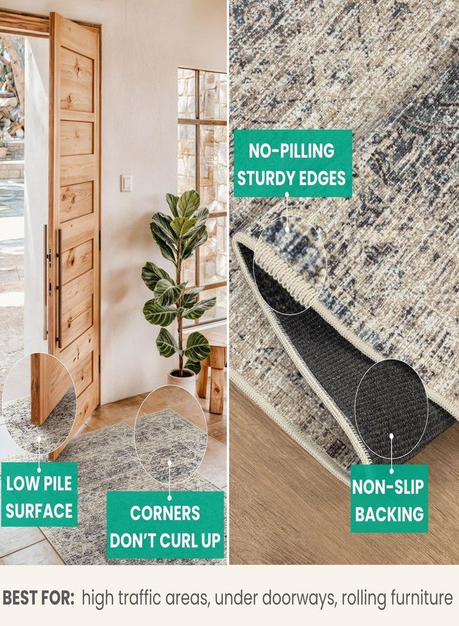 Bloom Rugs Caria Washable Non-Slip 5x7 Rug - Beige Brown/Teal Traditional Area Rug for Living Room, Bedroom, Dining Room, and Kitchen - Exact Size: 5' x 7' - Image 4