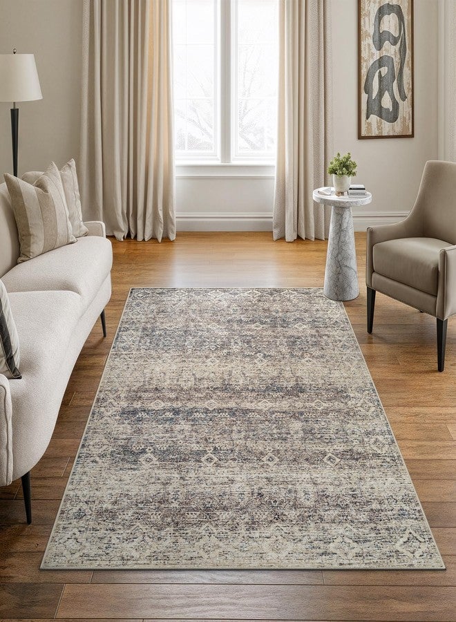 Bloom Rugs Caria Washable Non-Slip 5x7 Rug - Beige Brown/Teal Traditional Area Rug for Living Room, Bedroom, Dining Room, and Kitchen - Exact Size: 5' x 7' - Image 1