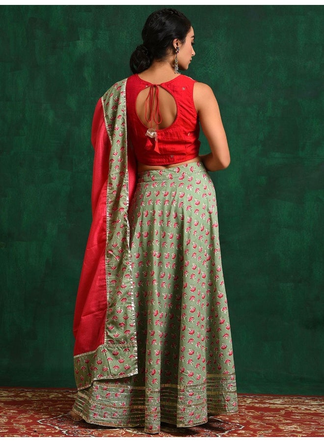 AKS Green & Pink Embroidered Lehenga Choli  - Image 4