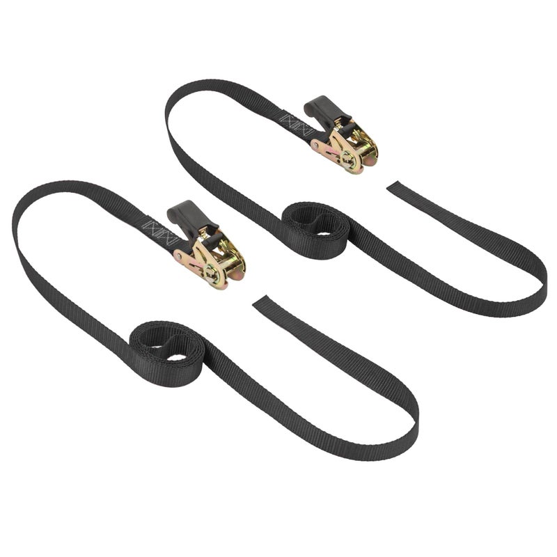PowerTye MFG Endless Ratchet Straps No Hooks Premium Tie Down Straps for Motorcycle Kayak Truck Trailer Use with Continuous Loop Design 400 lb Working Load 1in x 7ft Black 2Pack