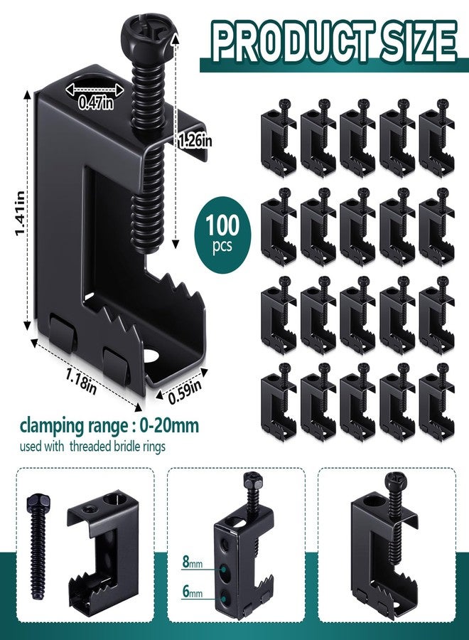 Tandefio 100 Pcs 1/4"-20 Spring Steel Beam Clamps Metal Beam Hangers Bolt on Clamp for Installation on Beams 1/4" and 3/8" Threaded Rod, S Hooks and Bridle Rings for Pipe Cable Woodworking Tool - Image 2