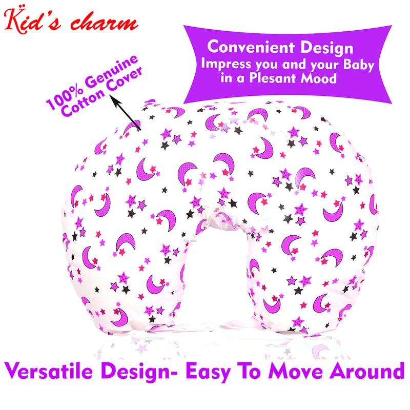 Kid's Charm Kid's Charm Star-Moon 3 PCS Combo Set |3 in 1 Baby's Cotton Bed Cum Carry Bed|5 in 1 Baby's Cotton Breast Feeding Pillow with Safety Belt|2 in 1 Baby's Cotton with Mosquito Net for 4-8 Months (Violet) - Image 4