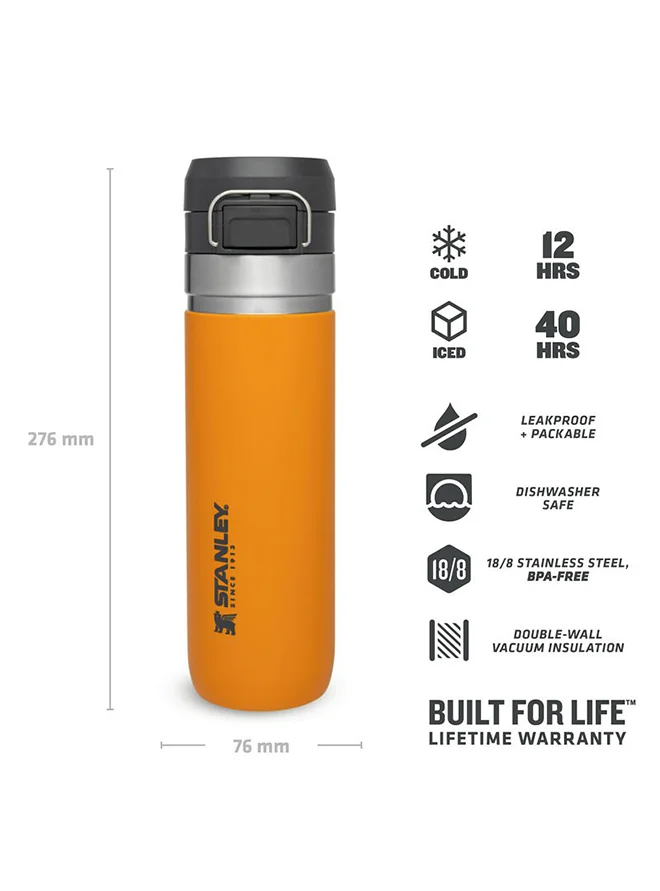 Stanley Stanley Quick Flip Water Bottle .71L / 24OZ Saffron â€“ Leakproof | Stainless Steel Water Bottle | Push Button Locking Lid | BPA FREE | Cup Holder Compatible | Dishwasher safe | Lifetime Warranty