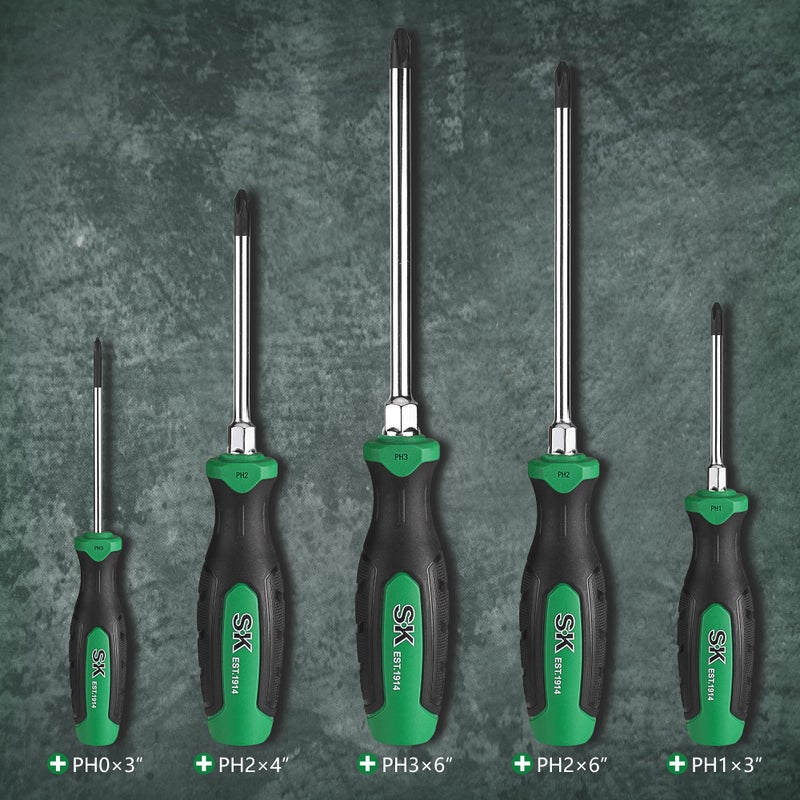 اس كي كي طقم مفكات فيليبس من SK مكون من 5 قطع، طقم مفكات مغناطيسية، مقبض SureGrip من فولاذ S2 - Image 3