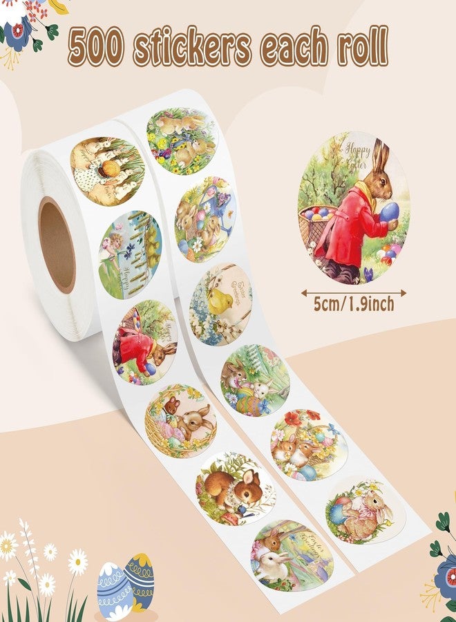 BkeeCten 1000 Pcs Vintage Victorian-Style Easter Bunny Sticker Rolls, 12 Designs Retro Cute Buuny Peeps Self-Adhesive Sticker Decals Novelty Victorian Buuny Sticker for Easter Party Favor Supplies - Image 2