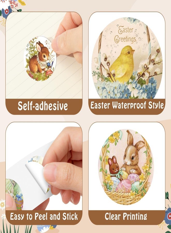 BkeeCten 1000 Pcs Vintage Victorian-Style Easter Bunny Sticker Rolls, 12 Designs Retro Cute Buuny Peeps Self-Adhesive Sticker Decals Novelty Victorian Buuny Sticker for Easter Party Favor Supplies - Image 3