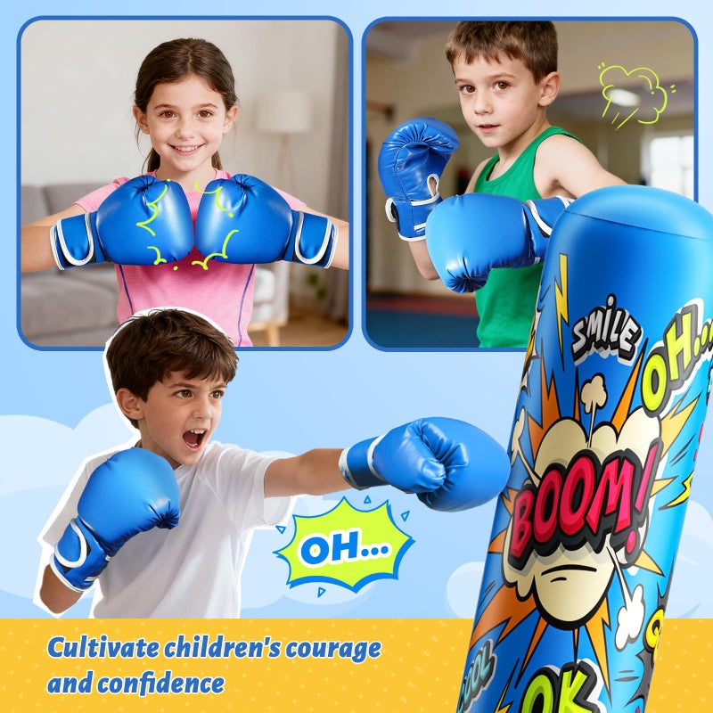 NOCNPSW Inflatable Punching Bag for Kids 3-12, Boxing Equipment for Kids and Adults, Christmas, Birthday Gifts, Punching Bag Practice Karate, Taekwondo(Blue) - Image 5