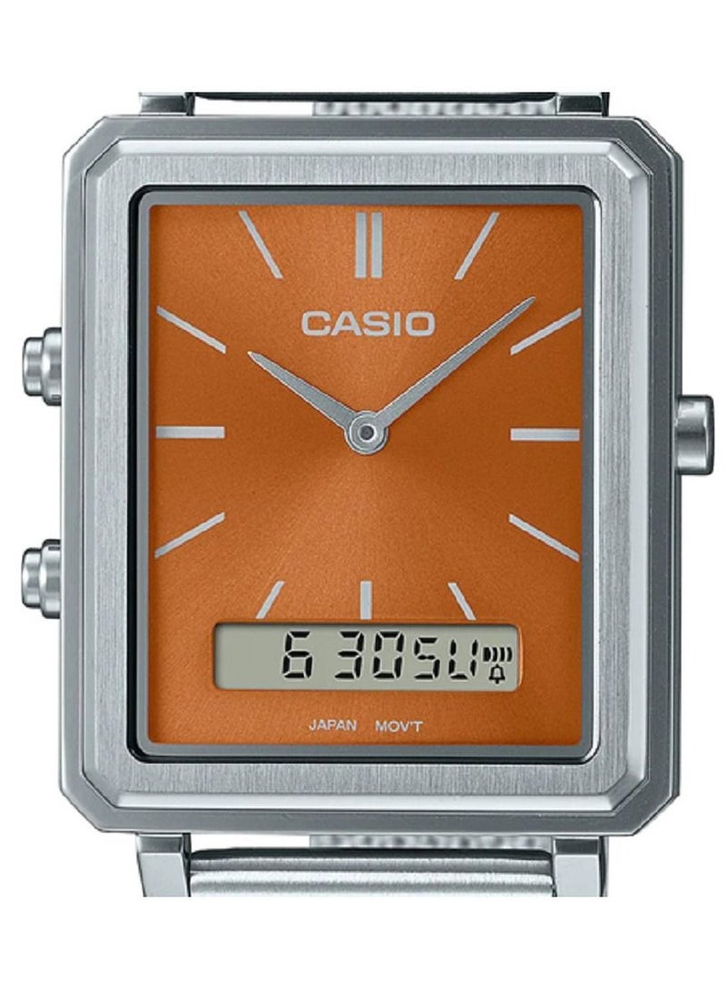 Casio Men Watch Analog Digital Brown Dial Stainless Steel Mesh Band MTP-B205M-5EDF - Image 2
