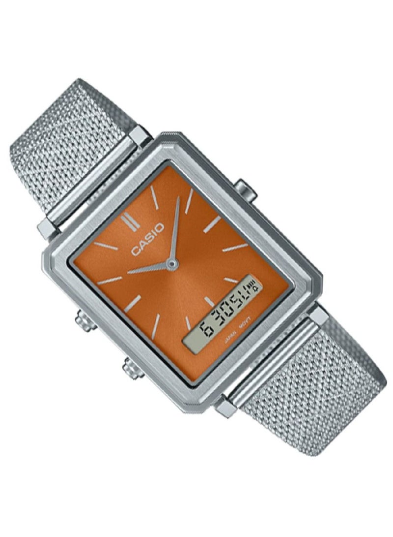 Casio Men Watch Analog Digital Brown Dial Stainless Steel Mesh Band MTP-B205M-5EDF - Image 3