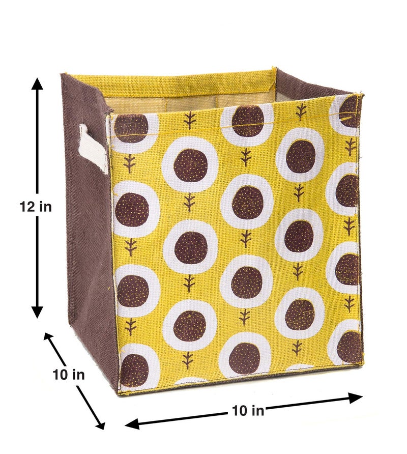 HB Storage Basket Wardrobe Storage Home Storage Clothes Storage Bag Space Saver Bag Open Storage Bins Under Bed Storage Storage Drawer Jute Basket Yellow Sunflower - Image 4