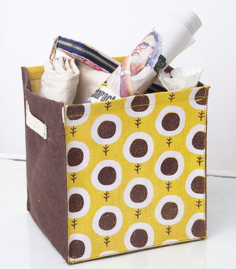 HB Storage Basket Wardrobe Storage Home Storage Clothes Storage Bag Space Saver Bag Open Storage Bins Under Bed Storage Storage Drawer Jute Basket Yellow Sunflower - Image 2