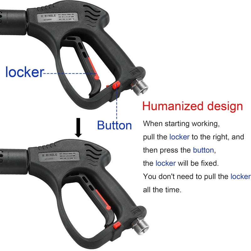 M MINGLE Short High Pressure Washer Gun, 5000 PSI, Replacement for Hot and Cold Water, M22 Fitting, 5 Nozzle Tips - Image 5