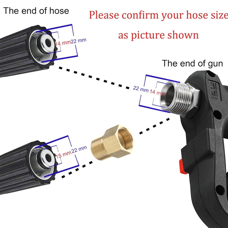 M MINGLE Short High Pressure Washer Gun, 5000 PSI, Replacement for Hot and Cold Water, M22 Fitting, 5 Nozzle Tips - Image 2