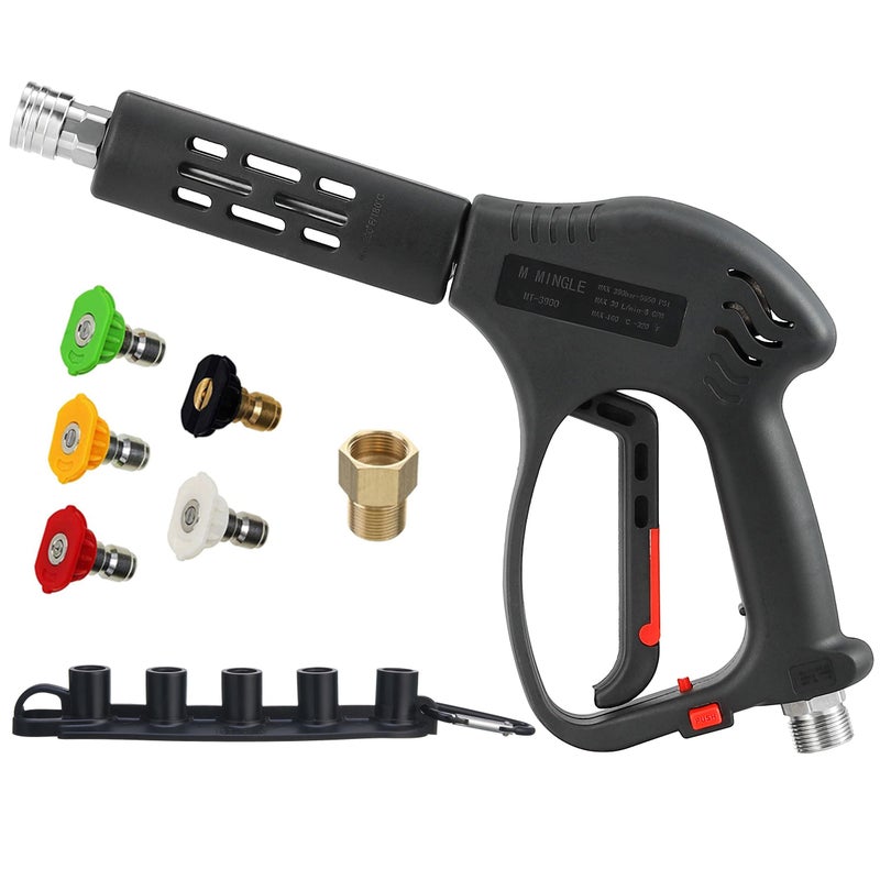 M MINGLE Short High Pressure Washer Gun, 5000 PSI, Replacement for Hot and Cold Water, M22 Fitting, 5 Nozzle Tips - Image 1