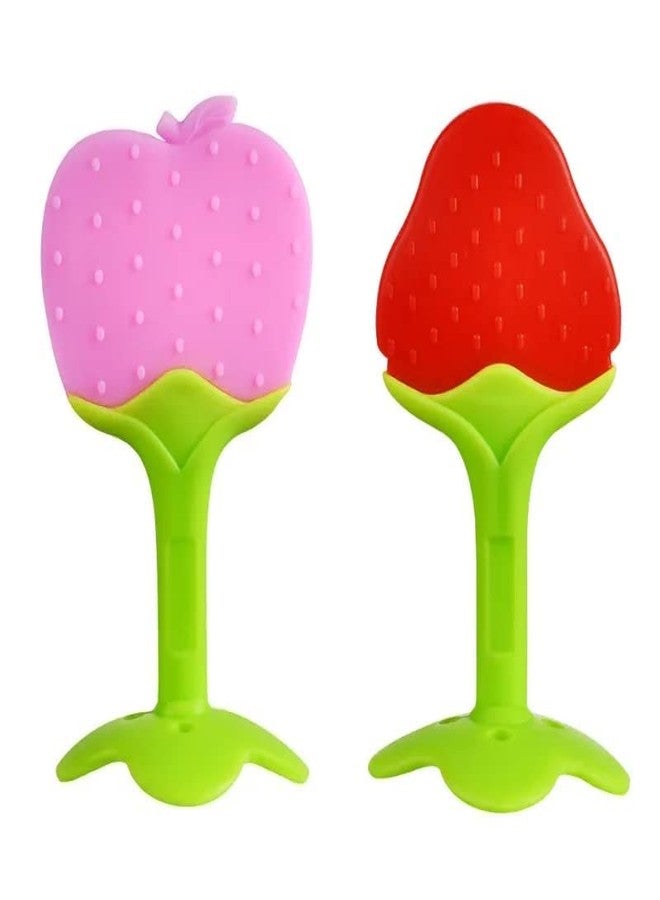 First Trend Baby Teething Toys for Newborn Infant, BPA Free Safe Silicone Fruit Baby Teethers for Babies 0-6 Months 6-12 Months (Pack of 2) (Apple,Strawberry) - Image 1