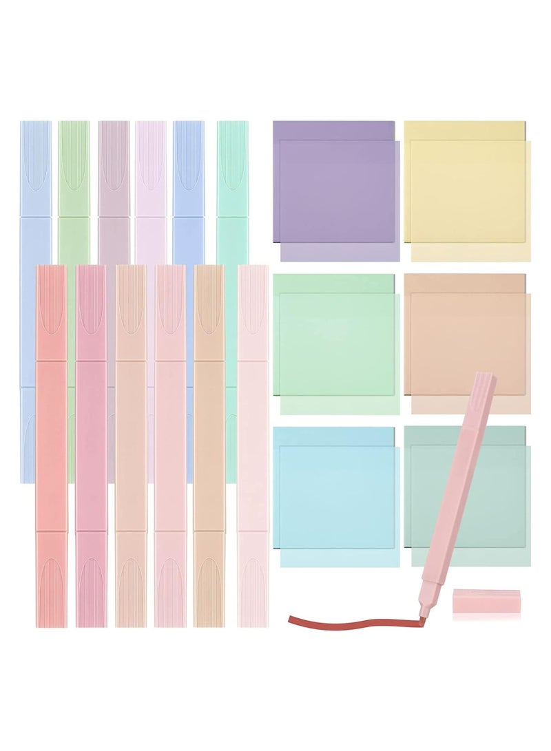 CMGTYYD Transparent Sticky Notes with Aesthetic Pens Set, 12pcs Aesthetic Highlighters 300 Sheets Clear Sticky Tabs Waterproof Color Sticky Tabs Transparent Sticky Notes for Office School Home - Image 1