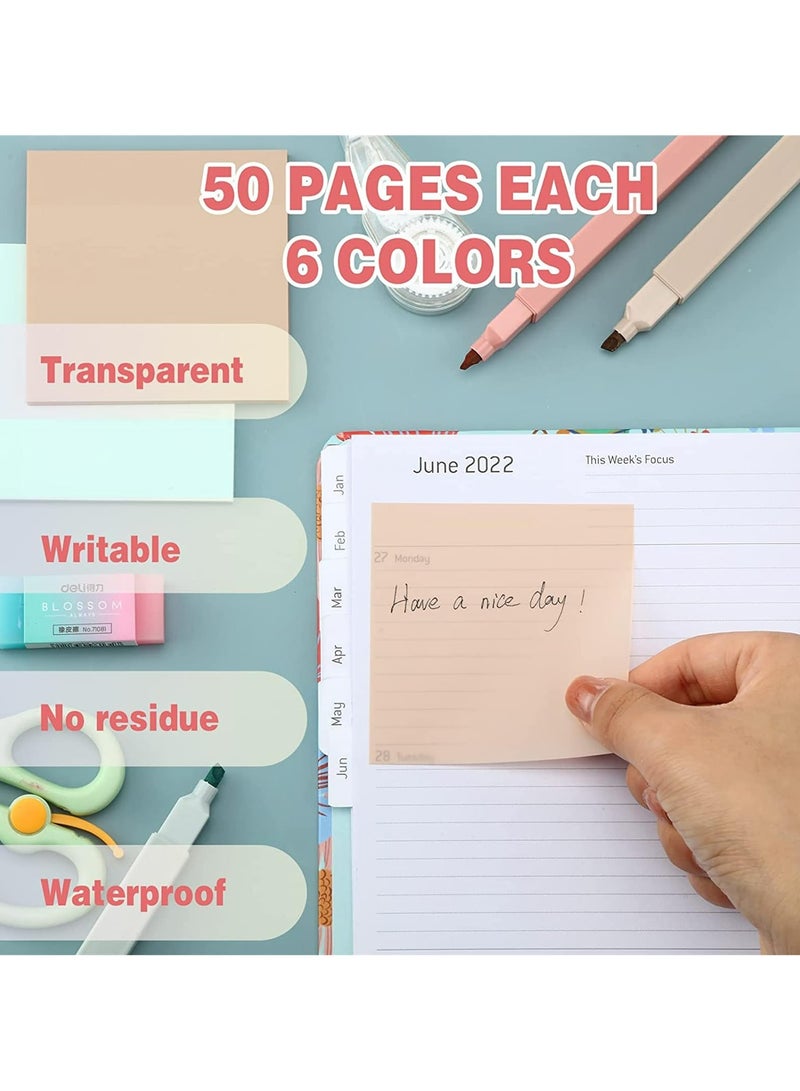 CMGTYYD Transparent Sticky Notes with Aesthetic Pens Set, 12pcs Aesthetic Highlighters 300 Sheets Clear Sticky Tabs Waterproof Color Sticky Tabs Transparent Sticky Notes for Office School Home - Image 5