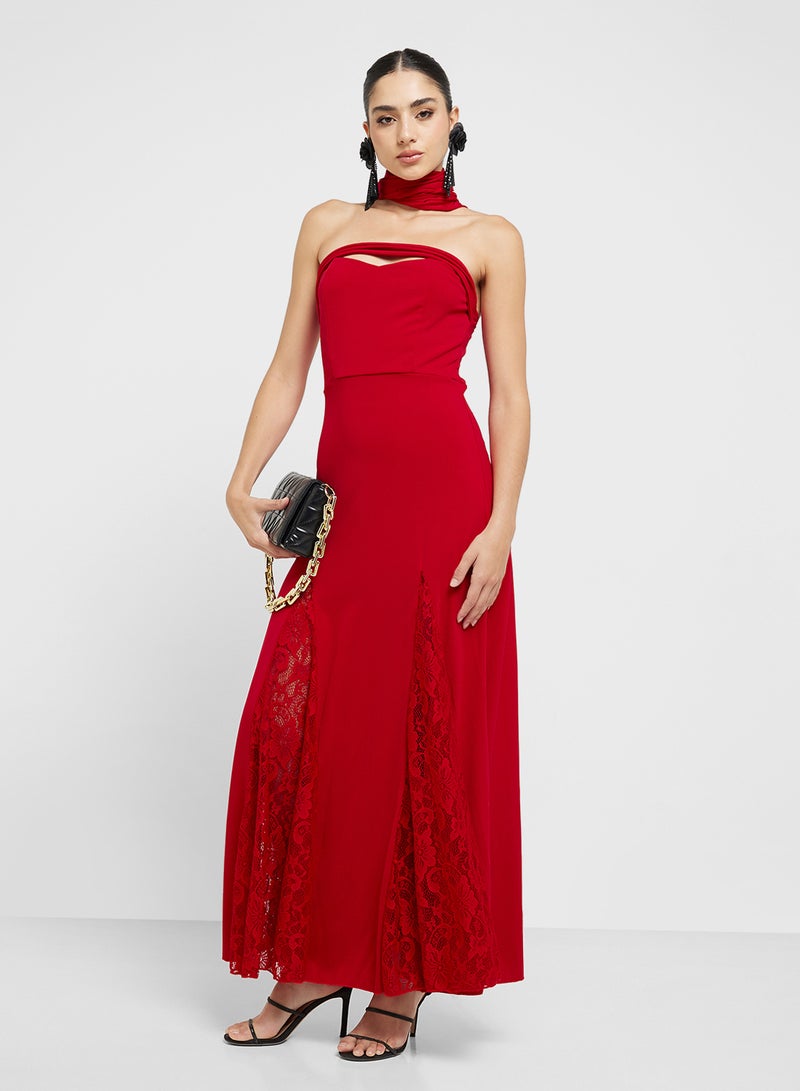 جينجر فستان بياقة باندو بتصميم  لاين مع وشاح - Image 1