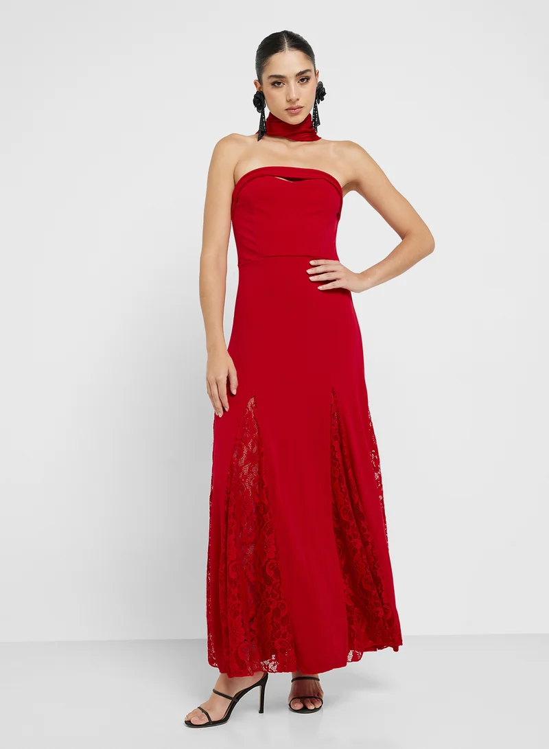 Ginger Bandeau A Line Dress With Scarf