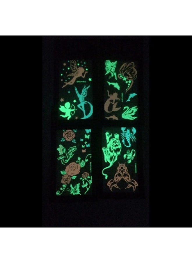 Light up in the Dark - Premium Glow in the Dark Tattoos Glowing Temporary Tattoo Shimmer Gold Temporary Fake Jewelry Fluorescent Tattoos 4 Sheets - Image 1