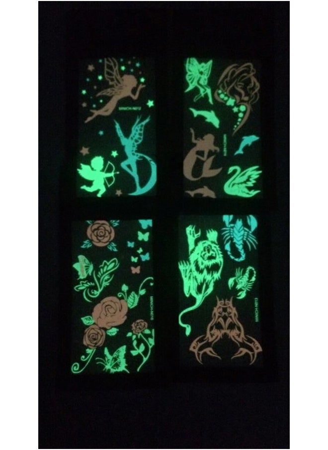 Light up in the Dark - Premium Glow in the Dark Tattoos Glowing Temporary Tattoo Shimmer Gold Temporary Fake Jewelry Fluorescent Tattoos 4 Sheets - Image 1