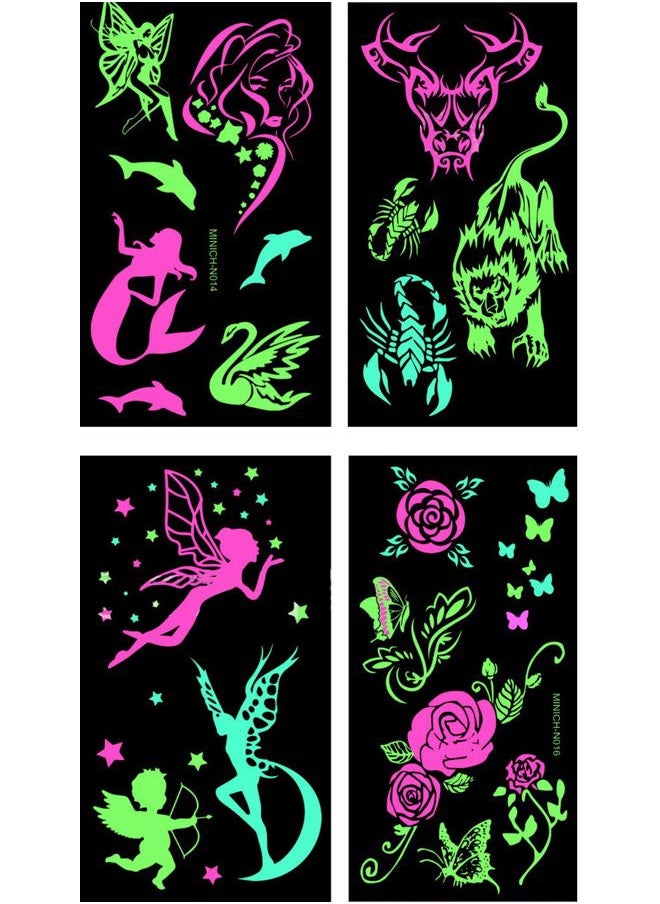 Light up in the Dark - Premium Glow in the Dark Tattoos Glowing Temporary Tattoo Shimmer Gold Temporary Fake Jewelry Fluorescent Tattoos 4 Sheets - Image 1
