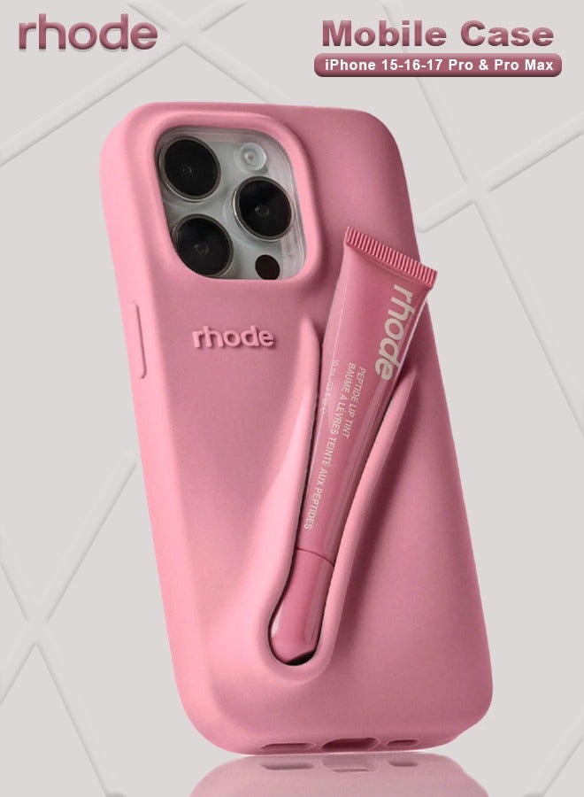 rhode Peptide Ribbon Lip Tint with Matching Summer Mobile Case for iPhone 15-16-17 Pro and Pro Max, Secure-Fit Silicone Case with Lip Gloss Holder, Stylish Packaging and Convenient Design for Easy Touch-Ups On the Go - Image 1