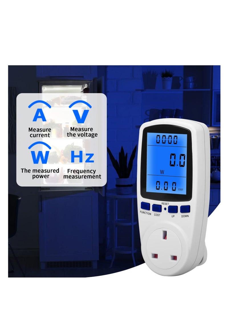 Excefore - Power Meter Energy Monitor 240V/13A Watt Meter Plug UK, Power Meter Electricity Usage Monitor, With Backlight LCD Display and 7 Monitoring Modes for Home Hotel Blue Backlight - Image 1