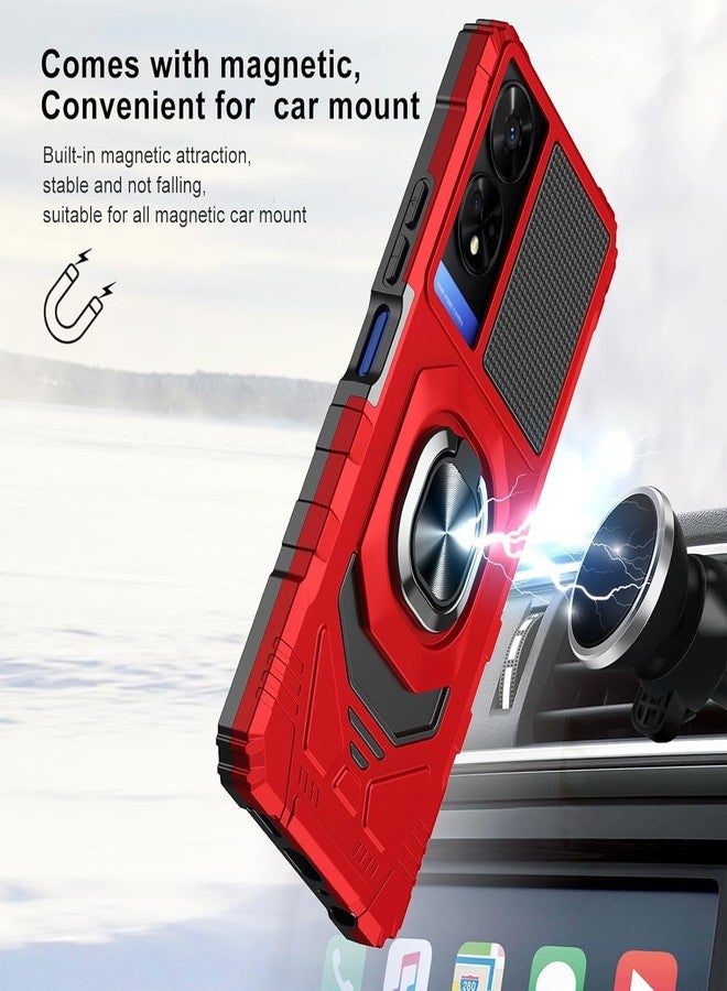TJ's TJS Compatible for TCL 50 XE 5G (T614SP) Case, TCL 50 XE NXTPAPER 5G (T614WS) Case, with Tempered Glass Screen Protector, Metal Ring Magnetic Support Kickstand Phone Case for TCL 50XE (Red) - Image 2