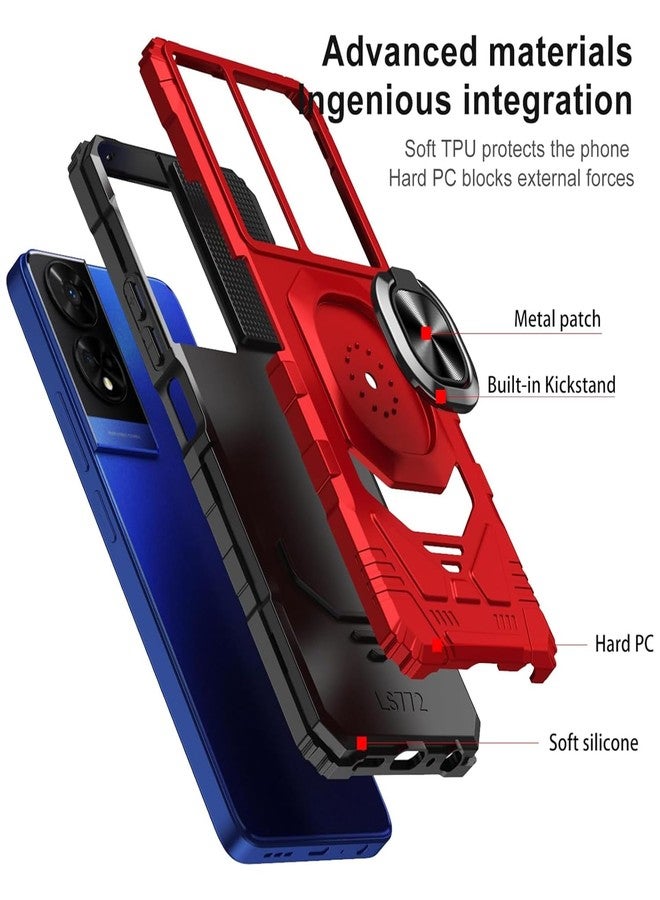 TJ's TJS Compatible for TCL 50 XE 5G (T614SP) Case, TCL 50 XE NXTPAPER 5G (T614WS) Case, with Tempered Glass Screen Protector, Metal Ring Magnetic Support Kickstand Phone Case for TCL 50XE (Red) - Image 5