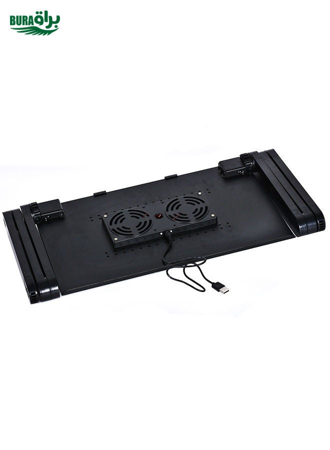 BURAQ Portable 360 Degree Adjustable Foldable Aluminium Alloy Desk Stand with Double CPU Fans & Mouse Pad for Laptop / Notebook, Desk Size: 420mm x 260mm (Black)  - Image 3