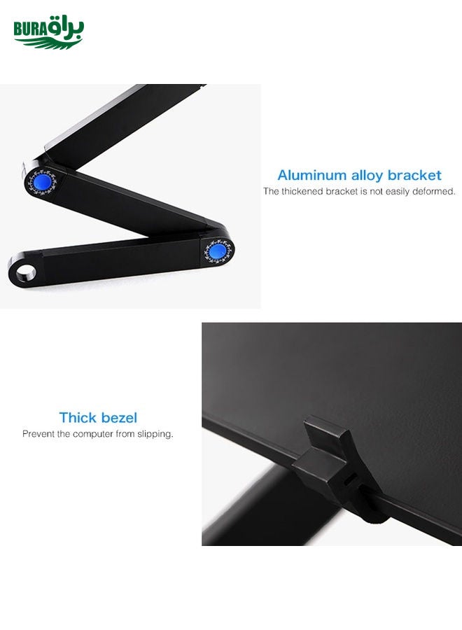 BURAQ Portable 360 Degree Adjustable Foldable Aluminium Alloy Desk Stand with Double CPU Fans & Mouse Pad for Laptop / Notebook, Desk Size: 420mm x 260mm (Black)  - Image 5