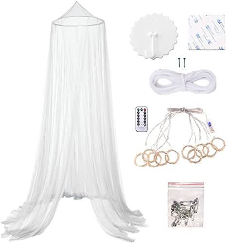 Eimilaly Bed Canopy Mosquito Net with 250pcs Warm Curtain Lights, Bed Canopy for Girls Room Decor or Theme Party, White/Warm Lights - Image 3