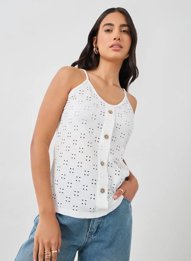 Styli Styli Embroidered Buttoned Strappy Cami Top