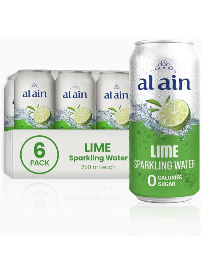 Al Ain Sparkling Water Lime Flavor 250ml Cans Pieces of 6 - Image 1
