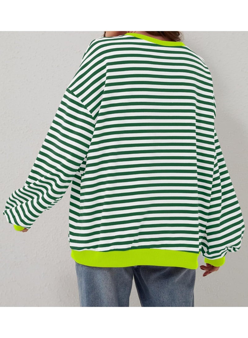 general Womens Striped Oversized Sweatshirt Crewneck Long Sleeve Shirts Pullover Tops Trendy Loose Y2K Shirt - Image 2
