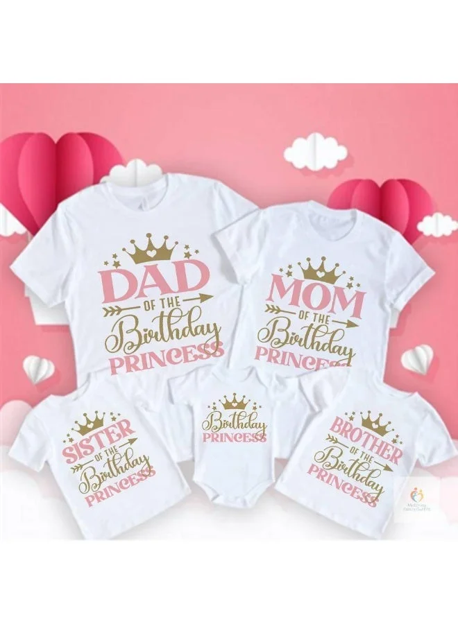 Matching Family Outfits Birthday Princess Family Matching T-Shirts – Printed Casual White Tees | Matching Family Outfit for Photos & Parties | High-Quality Breathable Cotton Fabric, Available in Multiple Sizes