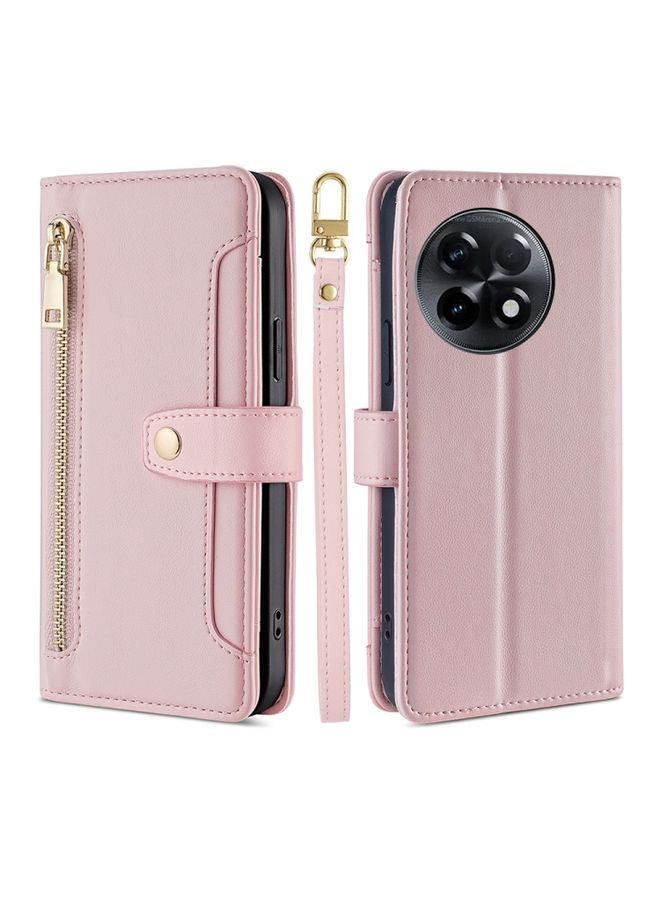HuHa Case Cover For For OnePlus Ace 2/11R Sheep Texture Cross-body Zipper Wallet Leather Phone Case(Pink) 