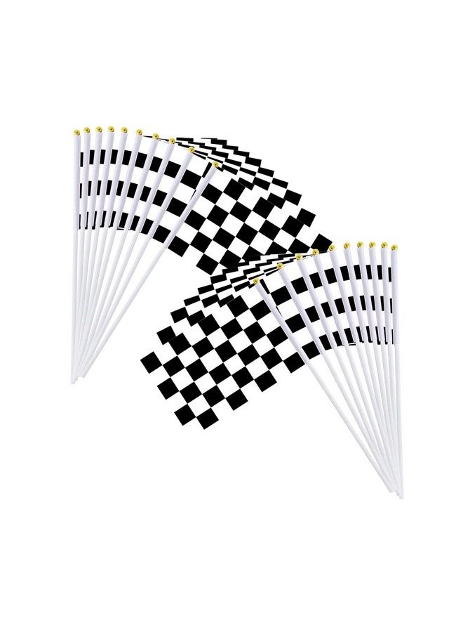 Piokio 20 Pack 8"X5.5" Black And White Checkered Racing Stick Flag、Racing Hand Held Stick Flags For Nascar Race Party Supplies - Image 2