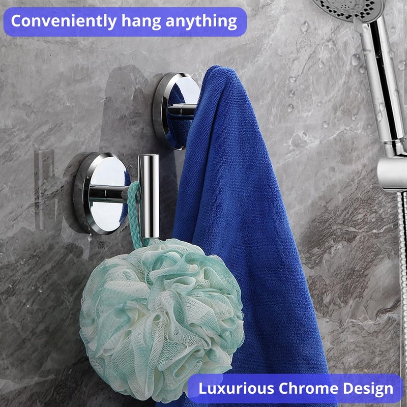 HOME SO Suction Cup Hooks T Shape for Shower  Bathroom  Glass Door  Mirror  Tile - Loofah  Towel  Coat  Bath Robe Hook Holder for Hanging up to 15 lbs - Waterproof & Rustproof  Chrome (2-Pack) - Image 2