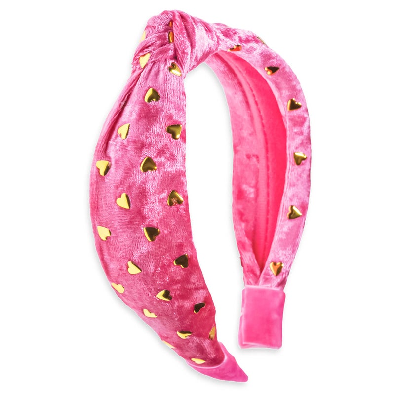 FROG SAC Heart Headband for Girls  Pink Top Knot Headbands for Kids Cute Stud Knotted Head Bands for Toddlers Little Girl Velvet Hair Accessories Valentines Fashion Hair Band for Children