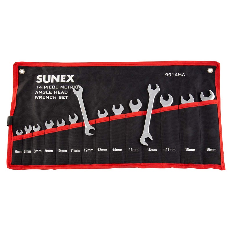 SUNEX TOOLS 9914M Metric Angle Wrench Set Fully Polished 6mm 19mm 14Piece