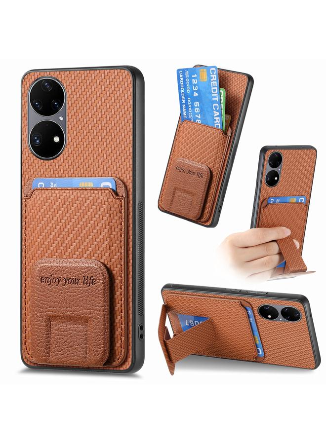 Zaboon Case For Huawei P50 Carbon Fiber Card Bag Fold Stand Phone Case - Image 1