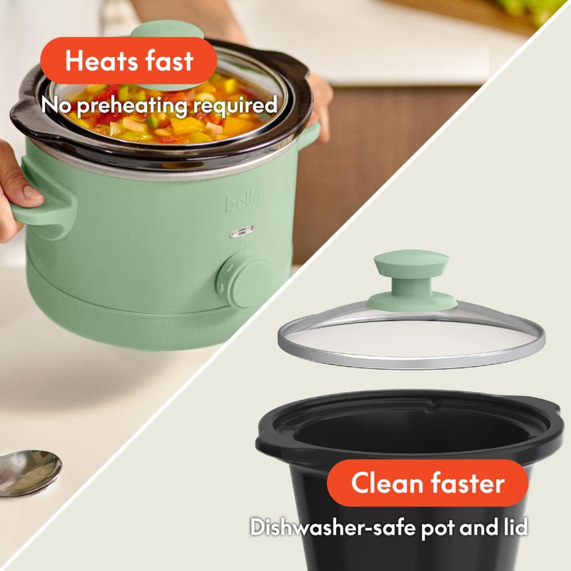 bella 1.5 Qt Slow Cooker with 3 Heat Manual Control, Ceramic Nonstick Coating, Dishwasher Safe Stoneware Pot and Tempered Glass Lid, Tangle Free Cord Wrap & Cool Touch Handles, Seaglass - Image 3