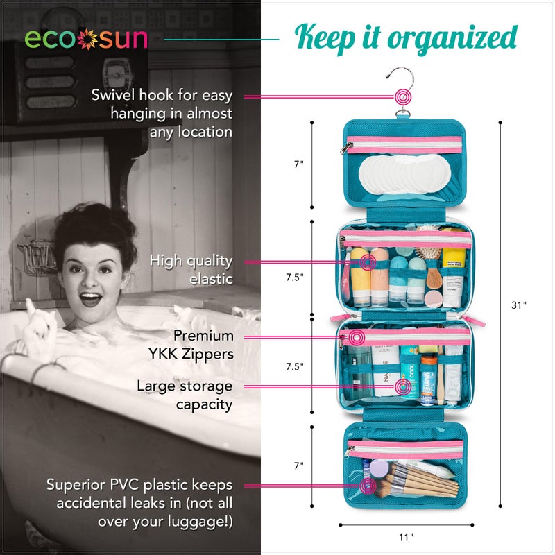 Eco Sun Hanging Travel Toiletry Bag â€” Designed in Hawaii â€” Water-resistant Travel Organizer for Bathroom Accessories - Image 3
