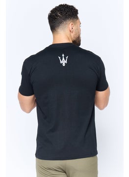 Maserati Men Crew Neck Short Sleeve Brand Logo T-Shirt, Black  - Image 3