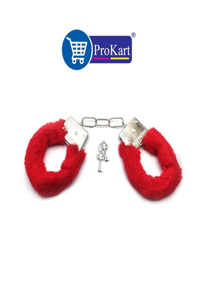 Prokart Kids Toy Police Handcuffs – Soft Plush Costume Accessory | Safe Metal Handcuffs with Fluffy Cover & Keys – Perfect for Valentine’s Day, Role Play, Costume & Dress-Up (Red) - Image 2
