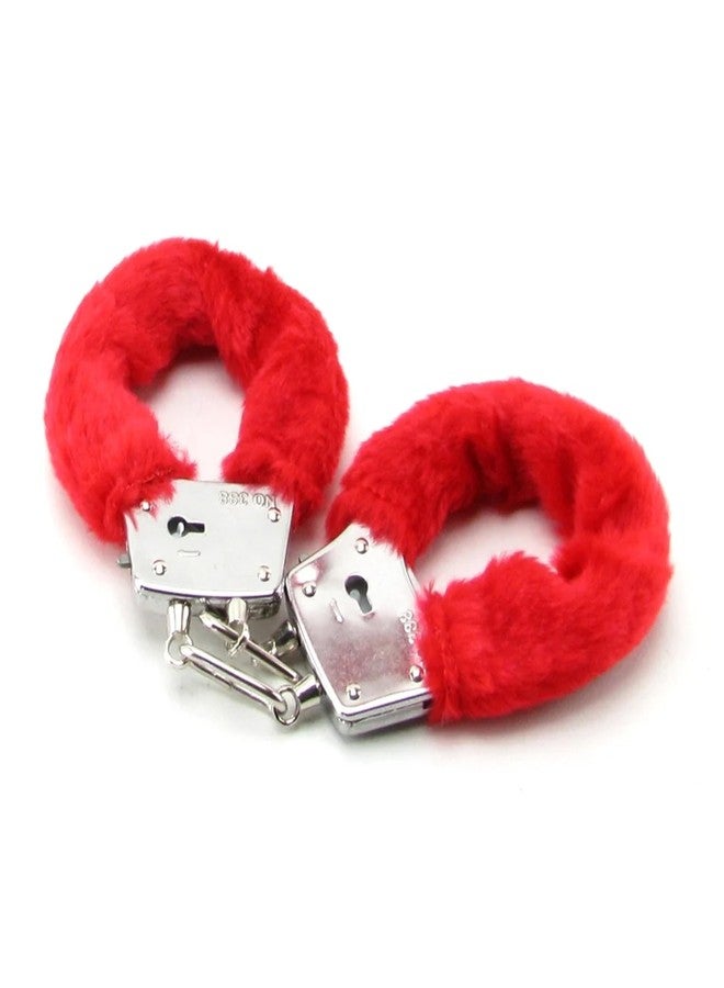 Prokart Kids Toy Police Handcuffs – Soft Plush Costume Accessory | Safe Metal Handcuffs with Fluffy Cover & Keys – Perfect for Valentine’s Day, Role Play, Costume & Dress-Up (Red) - Image 1
