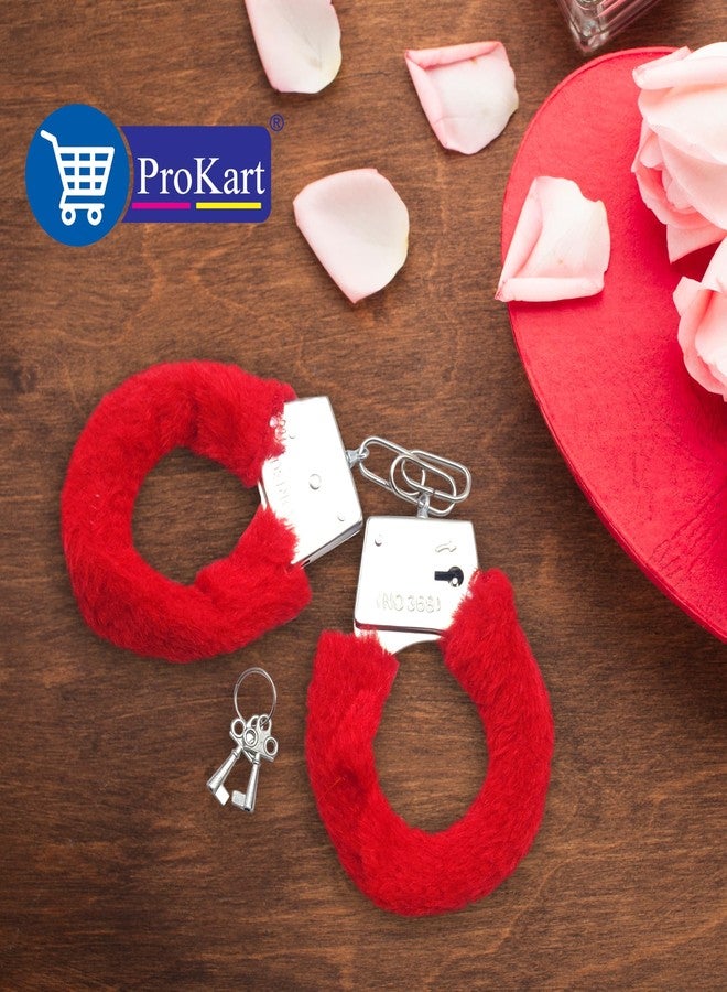 Prokart Kids Toy Police Handcuffs – Soft Plush Costume Accessory | Safe Metal Handcuffs with Fluffy Cover & Keys – Perfect for Valentine’s Day, Role Play, Costume & Dress-Up (Red) - Image 5
